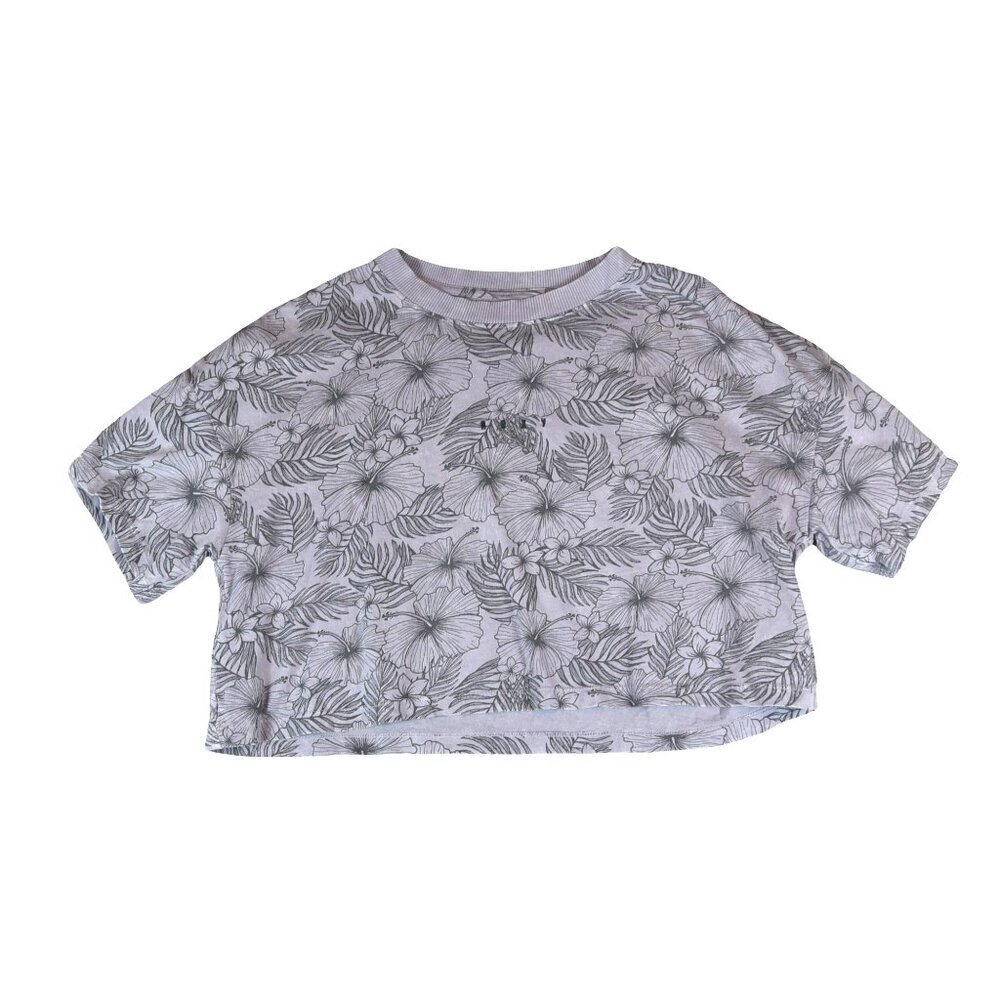 Roxy Boxy Cropped Floral Tee Shirt Medium Tropical Hibiscus Print Summer Surf